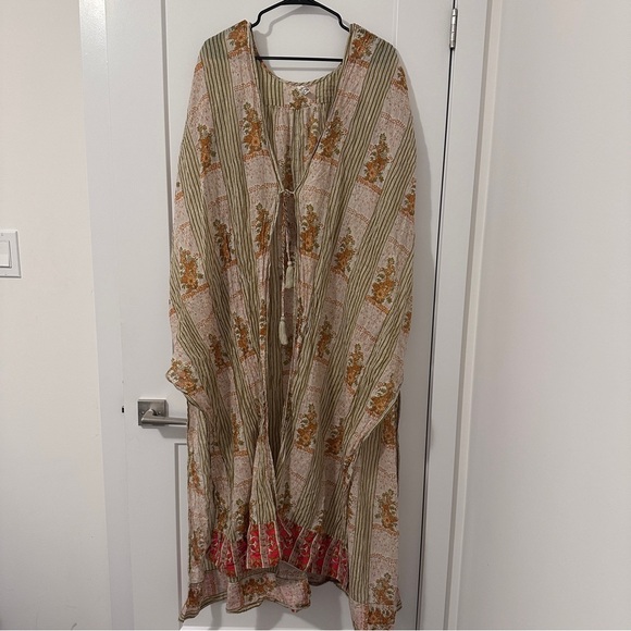 Free People Other - Free People Printed Long Kaftan Maxi Top,Tie Cover Up or Kimono Women’s One Size
